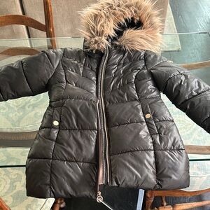 Michael Kors Kids Black Puffer Jacket with Faux Fur Trim